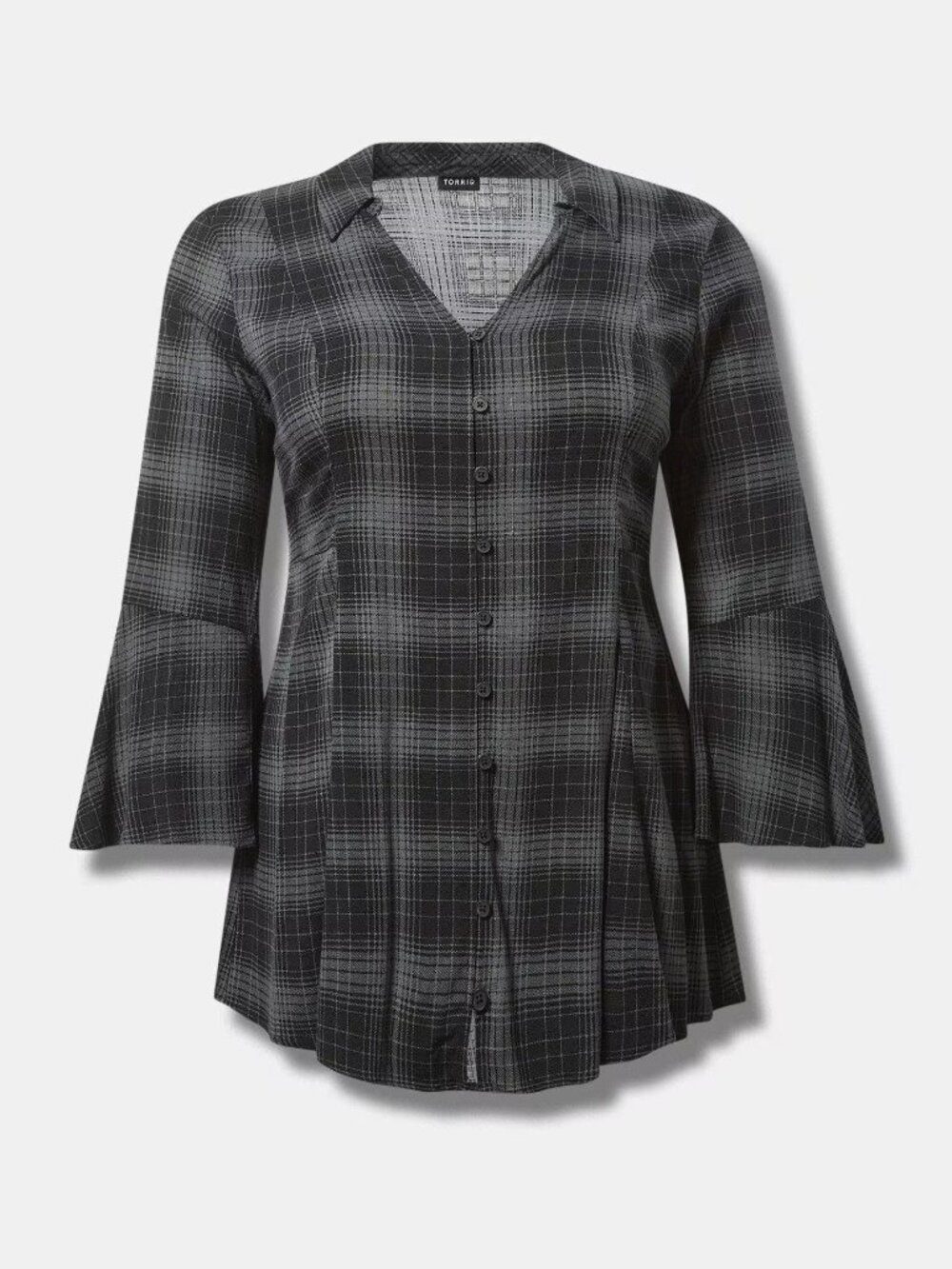 Torrid Plaid Fit & Flare Tunic Top Plus Size 2X Black Grey Babydoll Cottagecore